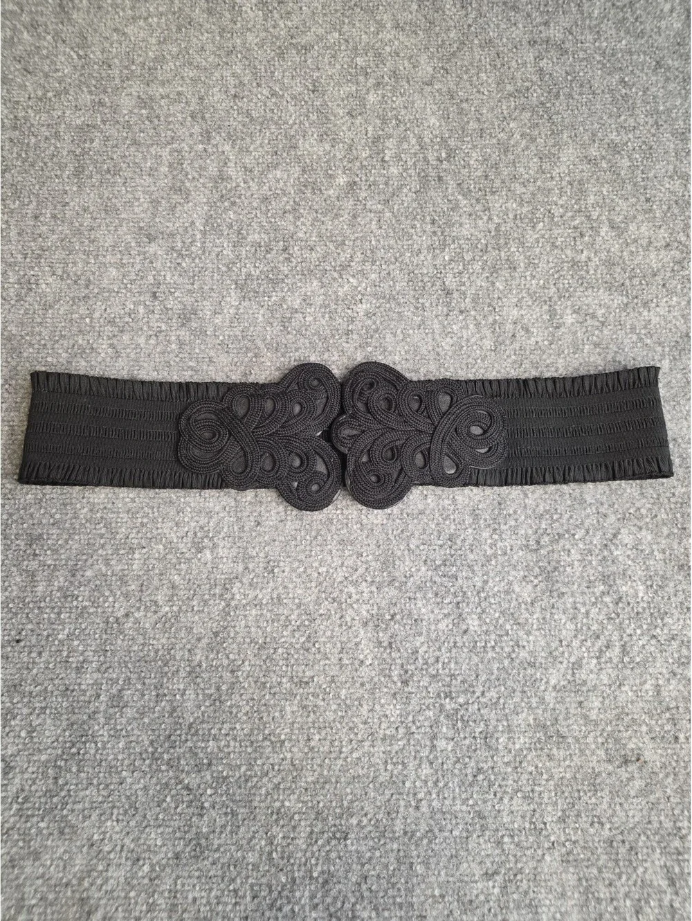 Chicos Black Elastic Stretch Wide Waist Belt Soutache Frog Closure Size M EUC